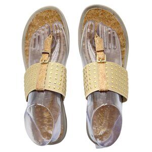 Soft Style Hush Puppies Womens 9.5 Gold Studded Slip-On Adjustable Strap